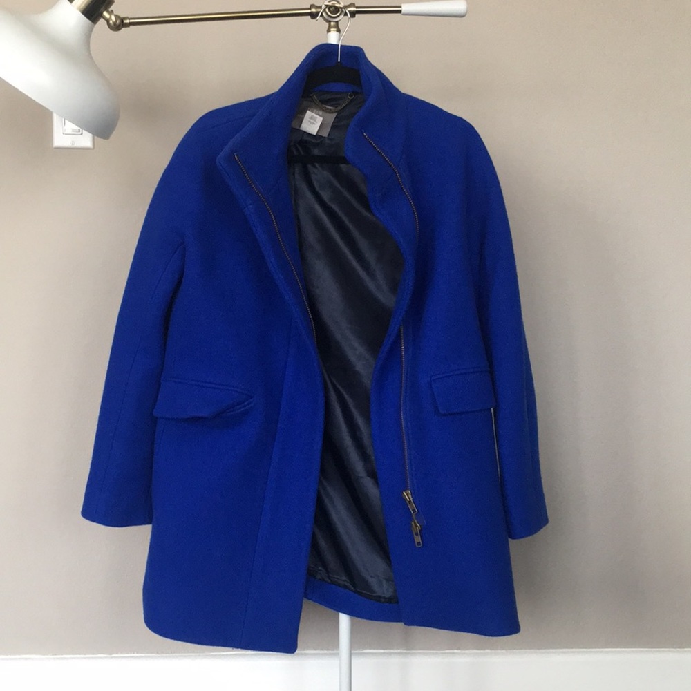 Warm J.Crew cocoon coat in electric blue